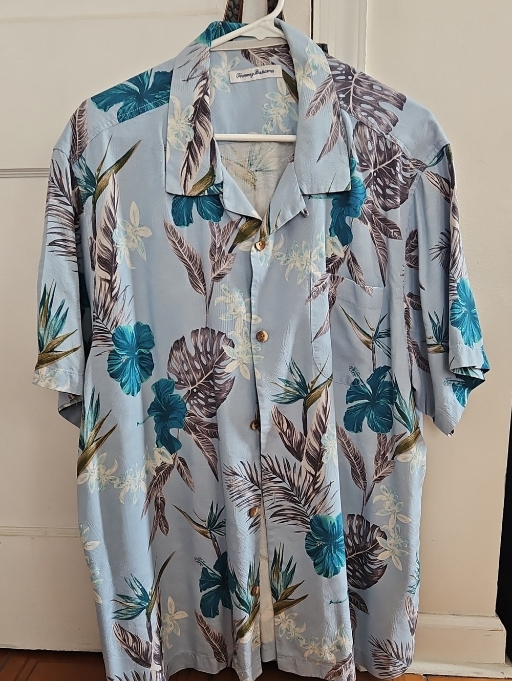 Tommy Bahama Light Blue Floral Hawaiian Shirt with Teal Blooms